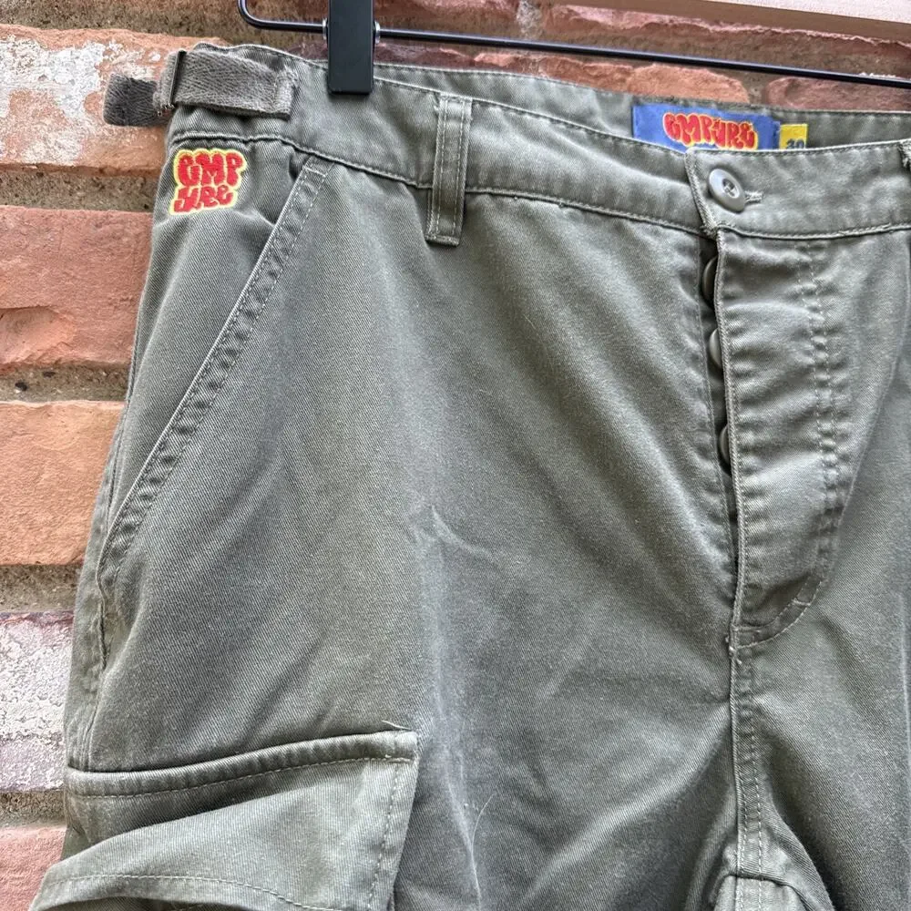 EMPYRE RELAX CARGO PANTS GREEN MENS SIZE 30x26 MILITARY SKATE Y2K BUTTON FLY